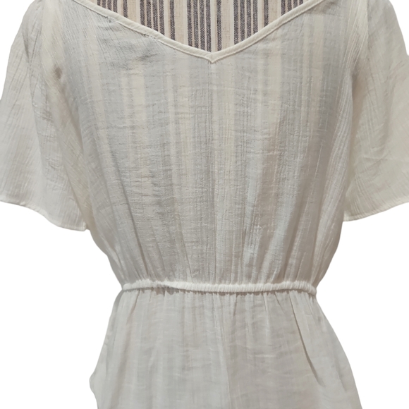 OLM Women Off/On Shoulder Button down Peplum Blouse Semi sheer Size L - Picture 8 of 13